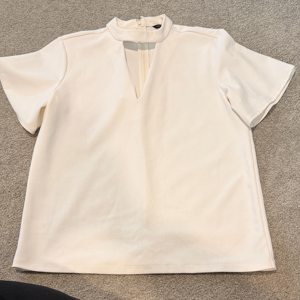 Ann Taylor Cream Blouse with Keyhole Neckline